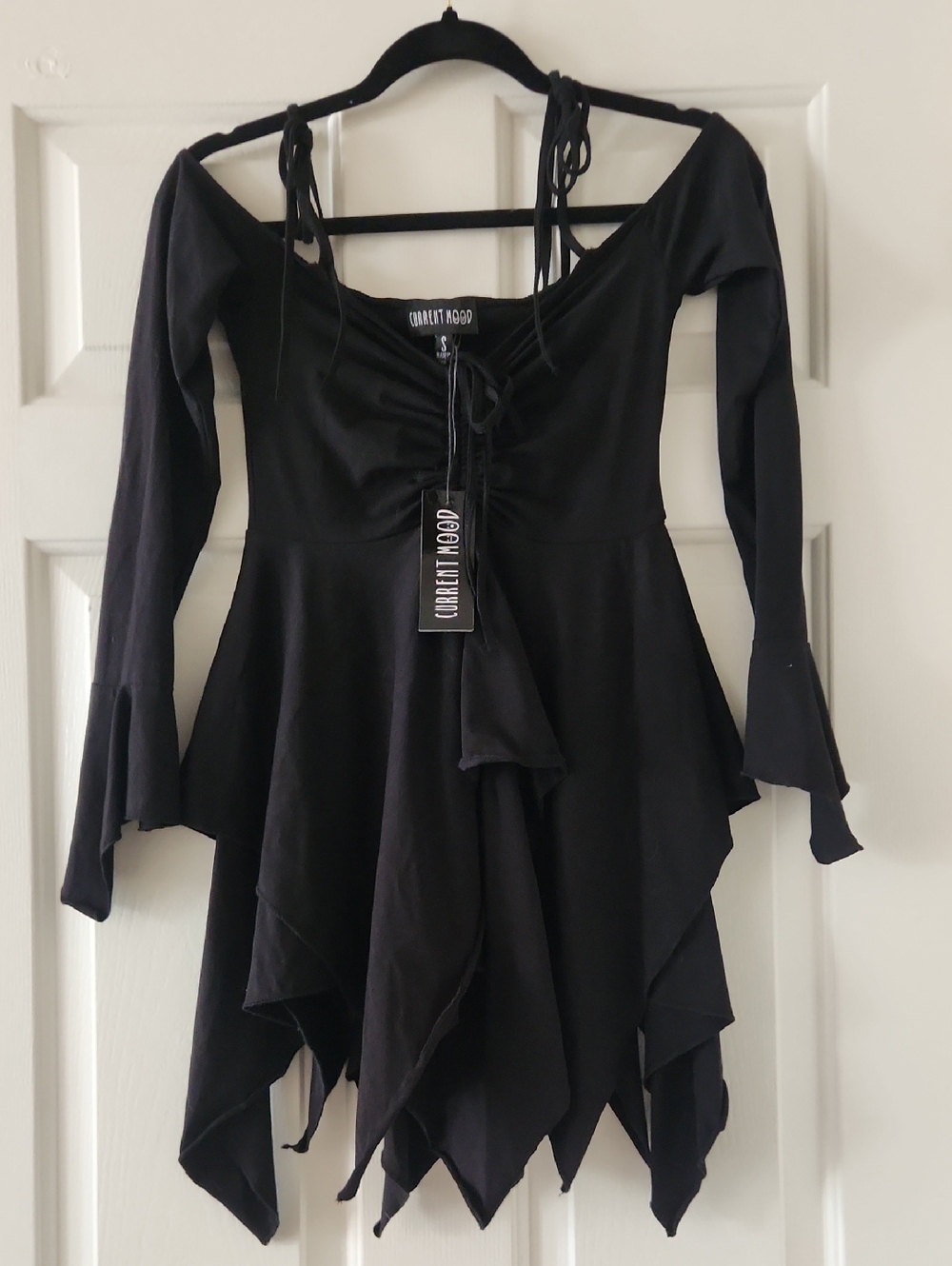 Current Mood Black Long-Sleeve Handkerchief Hem Dress Dolls Kill